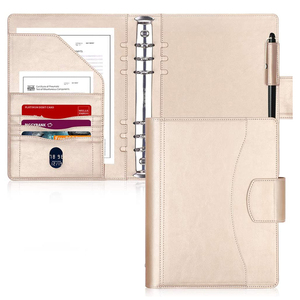 定制6环活页夹带磁性封口A5纯素皮组合文档文件夹文件夹 - Product Image 1