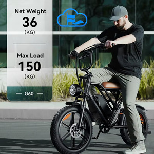 YUNQI Armazém UE EUA Estoque Pronto Bicicleta Elétrica G60 1000W Pneus Largos de 20 polegadas Bateria de Lítio Digital 25km/h Sensor para Adultos - Product Image 1