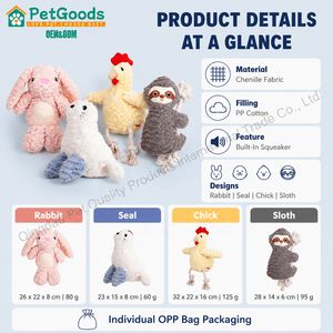 Juguetes de peluche chirriantes al por mayor con diseños de animales de chenilla y relleno de algodón PP para cachorros, para masticar y jugar, y para tiendas de mascotas. - Product Image 4