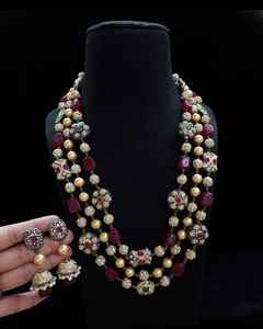 Cuentas antiguas de cristal de alta calidad, multicolor, nuevas cuentas de joyería india, collar de producto a granel hecho a mano de tres capas mala - Product Image 3