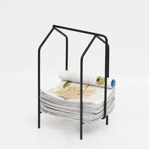 Factory directly China supplier decorative house shape black metal wire magazine holder rack display