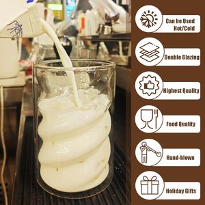 Ensemble de tasses à café en <span class=keywords><strong>verre</strong></span> à <span class=keywords><strong>double</strong></span> <span class=keywords><strong>paroi</strong></span> 400 ml 4 pièces 4 cuillères Résistantes à la chaleur Design moderne pour cappuccino/<span class=keywords><strong>latte</strong></span> <span class=keywords><strong>macchiato</strong></span> - Product Image 6