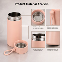 Gobelet isotherme personnalisé en acier inoxydable avec infuseur à thé, couvercle et corde de transport, 280 ml, mug de voyage pour café, cadeau d'affaires