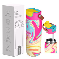 Bouteille d'eau isotherme en acier inoxydable avec couvercle à clapet et paille, anti-fuite, sans BPA, réutilisable, isolation thermique 12-24h pour adultes