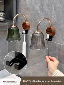 Porte-gobelets mural vintage en verre cloche avec base en bois et crochet métallique pour l'organisation des portes d'armoires <span class=keywords><strong>de</strong></span> cuisine et <span class=keywords><strong>de</strong></span> <span class=keywords><strong>salle</strong></span> <span class=keywords><strong>de</strong></span> <span class=keywords><strong>bain</strong></span> - Product Image 6