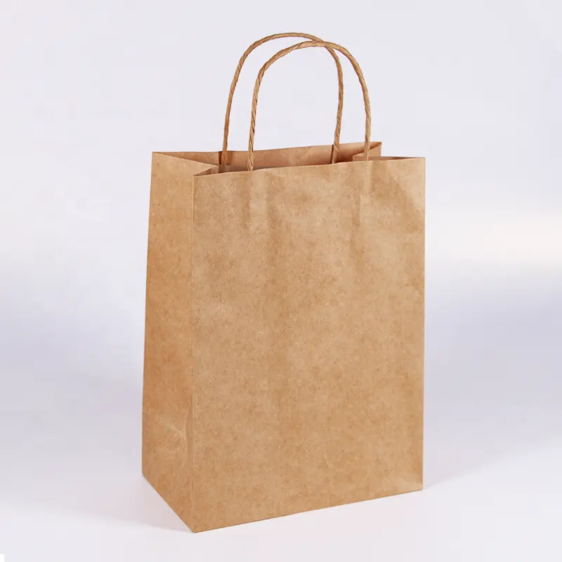 カスタムサイズの茶色のクラフトギフトバッグバルク、ハンドル付き食料品紙袋