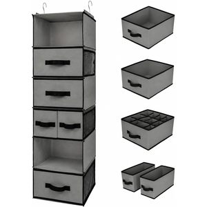 Hanging Closet Organizer <b>6</b> Shelves 5 <b>Drawers</b> Detachable Storage With Side Pockets For Bedroom Neatening Fabric Non Woven - Product Image 1