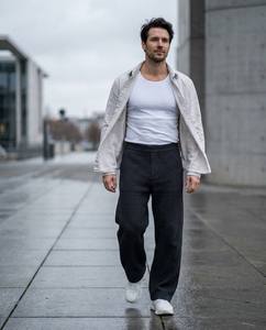 <span class=keywords><strong>Pantaloni</strong></span> da Uomo in Maglia Piqué Pesante a Gamba Larga con Elastico <span class=keywords><strong>e</strong></span> Coulisse in Vita, Vestibilità Rilassata, <span class=keywords><strong>Pantaloni</strong></span> Casual Dritti OEM - Product Image 4