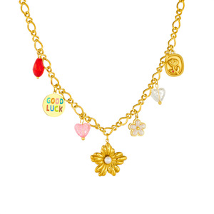 Thick Chain Flower Pendant Necklace Jewlery <strong>Stainless</strong> <strong>Steel</strong> 18k Gold Tarnish Free <strong>Good</strong> Luck Flower Charm Necklace for Women