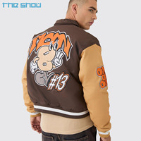Veste bomber en twill à col universitaire unisexe pour homme, avec logo personnalisé, broderie chenille, patch en cuir, en polaire pour l'hiver