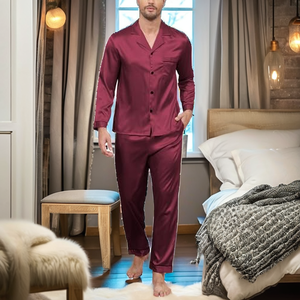 Conjunto de Pijamas de Satén para Hombre, Estilo Casual Moderno, Transpirable, Manga Larga, Suave y Cómodo, Ropa de Dormir de Poliéster, Talla Grande, Camisón de Invierno - Product Image 2