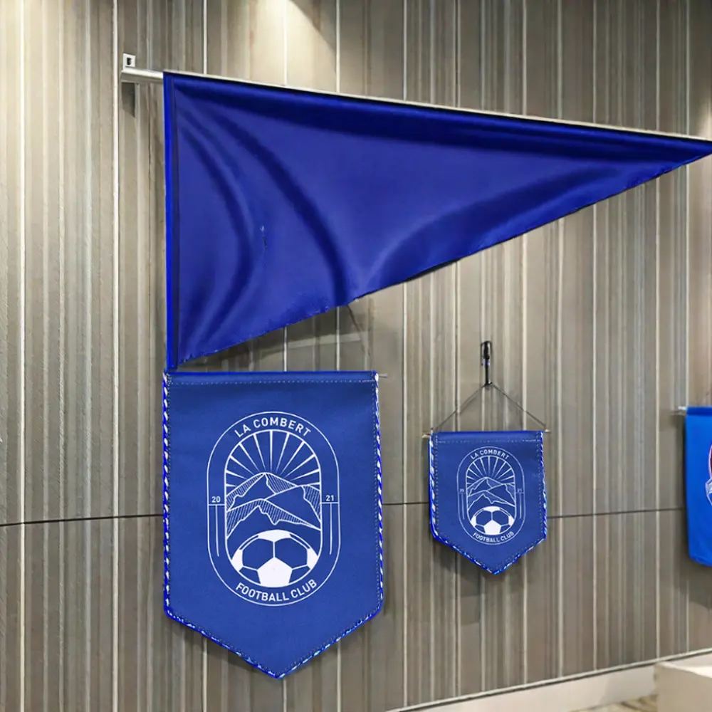 Custom Logo Size Double Sided Wall Decoration Hanging Football Soccer Club Fans Exchange Team Flag Pennant