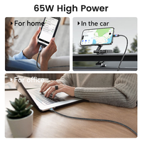 Câble USB-C 65W à prix de gros, câble de charge rapide PD 3A pour moniteur vidéo USB-C 5A, câble USB-C tressé en alliage de zinc