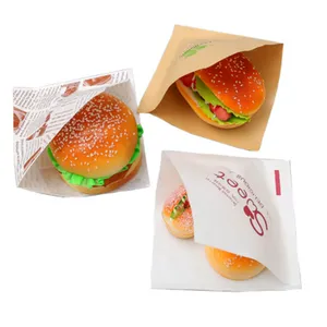 Custom Printed Two Sides Open Pouch Triangle Greaseproof Paper Bag for Puff Burger Bread Donuts