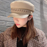 Gorra Plana de Moda para Mujer, con Visera de Cuero PU, Remaches y Cadena, Estiliza el Rostro, Versátil, Uniforme