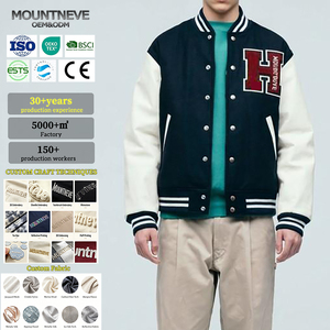 Giacca Varsity in Lana Personalizzata per Uomo con Logo Ricamato Blu Navy e Maniche a Contrasto Crema Stile Vintage Americano Retrò con Bottoni a Scatto - Product Image 1