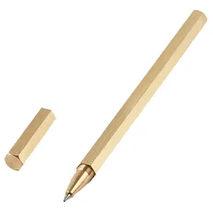 2021 Creative Xmas gift Handmade Hexagon metal neutral solid pure brass hexagonal gel pen