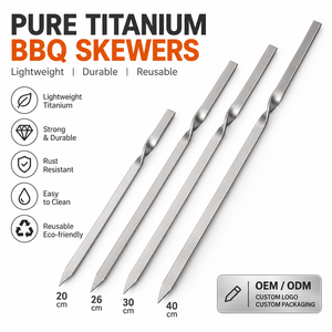 Multiple Sizes Pure Titanium <b>BBQ</b> Skewers <b>Portable</b> Flat Metal Grilling Sticks Reusable Barbecue Skewers for Outdoor Camping - Product Image 1