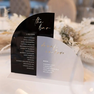 Menu barra ad arco in acrilico cartelli in acrilico nero e acrilico smerigliato Menu di bevande di nozze barretta di nozze segno di matrimonio segnaletica Menu ristorante - Product Image 2