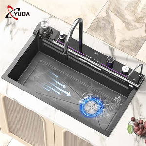 新入荷 ウォーターフォール多機能蛇口 ピアノキー ブラック ナノ表面 キッチンシンク SUS304 キッチンシンク - Product Image 3