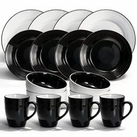 Service de table en grès noir et blanc Guangda |   Assiettes, bols, tasses |   Compatible micro-ondes et lave-vaisselle |   Chaleur émaillée minimaliste moderne