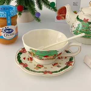 Lelyi carino cartone animato dipinto a mano tazza di caffè e piattino per natale vaso di ceramica di alto valore creativo stile fresco - Product Image 5