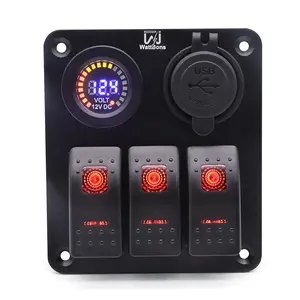 OEM ODM 5 pin on-off dual light switrch panel boat toggle breaker 3 sets dual USB chargers digital voltmeter LED switch panel