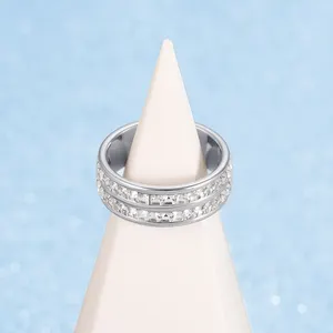 Anel De Noivado Anel De Casamento De Diamante para A Menina Mais Recente Design Simples Dupla Camada De Diamante Jóias Anel Acessórios