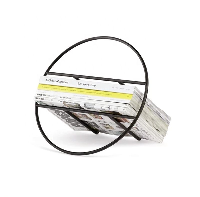 Modern Black Hoop Magazine Rack Metal round Magazine holder Book Shelf