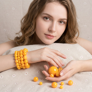 ลูกปัดเรซิ่นทรงกลมสีเหลืองแบบหลวมสำหรับทำเครื่องประดับ - Product Image 1
