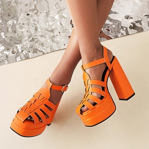 Sandalias de tacón cuadrado con correa trenzada y hebilla, zapatos de moda de verano para mujer, con tacón de bloque, plataforma, estilo gladiador, talla 48 - Product Image 5