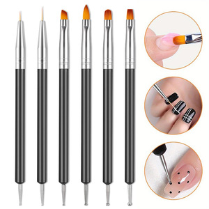 Kit <span class=keywords><strong>de</strong></span> Pinceaux pour Nail Art 6 pièces/kit Noir – Pinceaux <span class=keywords><strong>de</strong></span> Manucure Double Tête, Stylo à Points pour Ongles, Peinture Gel UV, <span class=keywords><strong>Dessin</strong></span> et Liner - Product Image 1