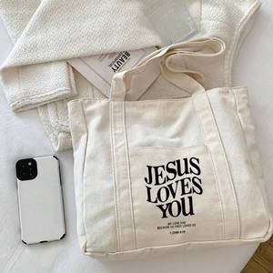 Sinh Thái Thân Thiện Với Tùy Chỉnh In Logo Tái Sử Dụng Mua Sắm Cho Phụ Nữ Màu Đen Lớn Bông Vải Tote Túi Vải Lớn Với Xử Lý Dây Kéo - Product Image 1