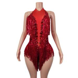 Moda Rhinestone <span class=keywords><strong>flecos</strong></span> Pole Dance leotardo Show Festival traje sin espalda Club <span class=keywords><strong>mono</strong></span> de una pieza mujeres Sexy borla <span class=keywords><strong>mono</strong></span> - Product Image 6