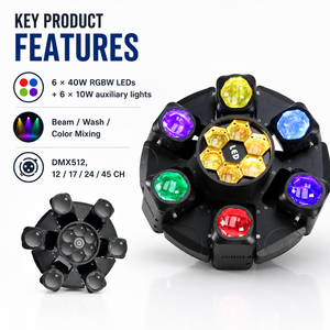 Luz Móvil <span class=keywords><strong>de</strong></span> Cabeza con Haz LED RGB <span class=keywords><strong>de</strong></span> 6*40W, DMX512, 16 Canales, Ventilador Silencioso, Iluminación <span class=keywords><strong>de</strong></span> Escenario <span class=keywords><strong>para</strong></span> Conciertos, Clubes, Bares, <span class=keywords><strong>DJ</strong></span>, Teatro, Bodas - Product Image 2