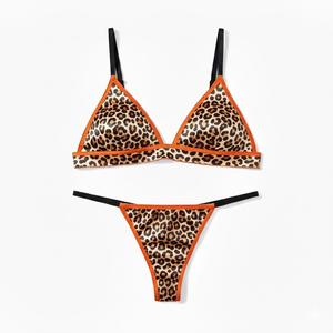 Gestrickter Leoparden-Print Umweltfreundlicher Nahtloser Anzug Sexy Vordere Knopfleiste Geraffter Rücken 2-teiliges BH-Slip-Set Fabrik Großhandel - Product Image 1