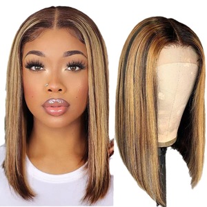 Parrucche Bob Corte Nere Lisce per Donne e Ragazze, Resistenti al Calore, Sintetiche, Trasparenti, 10 Pollici, con Partizione Centrale, Senza Colla, Densità 180% - Product Image 1