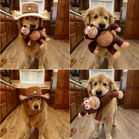 Jouet en peluche en forme de singe avec chapeau de cowboy pour chiens, jouet interactif à mâcher, corde à tirer, peluche qui couine