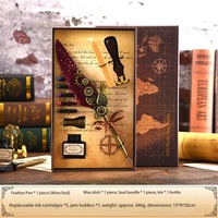 Ensemble de stylos plume et sceau de cire personnalisé avec logo, thème carte rétro, en coffret cadeau, base en laiton texturé, multi-usages, vente en gros