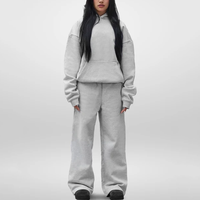 Ensemble de survêtement épais en molleton avec sweat à capuche et pantalon de jogging, poche kangourou, logo personnalisé imprimé en relief, coupe oversize pour femme, vente en gros