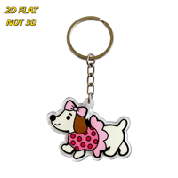 Porte-clés en acrylique chien mignon, breloque chiot rose de dessin animé avec robe à pois, résistant aux rayures, anneau fendu inclus