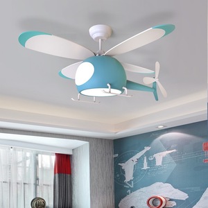 Creative LED Elicottero Cartone Animato Aereo Ventilatore a Soffitto Lampadario per <span class=keywords><strong>Bambini</strong></span> Camera da Letto Studio Luce a sospensione - Product Image 1