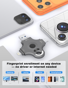 4'ü 1 Arada Yüksek Teknoloji Güvenlikli Saf Donanım Parmak İzi USB Flash Bellek 64GB 128GB 256GB 512GB USB Bellek Şifreli USB 3.0 Hızlı - Product Image 2