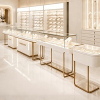 Vitrine de présentation de bijoux en verre blanc et acier inoxydable avec éclairage LED, comptoir de luxe robuste, mobilier de vente au détail sur mesure pour boutique