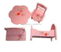 Mini meubles de maison de poupée en bois faits à la main-ensemble de salon (banc de lit de chaise de table) pour enfants et filles modèle de bricolage et décoration