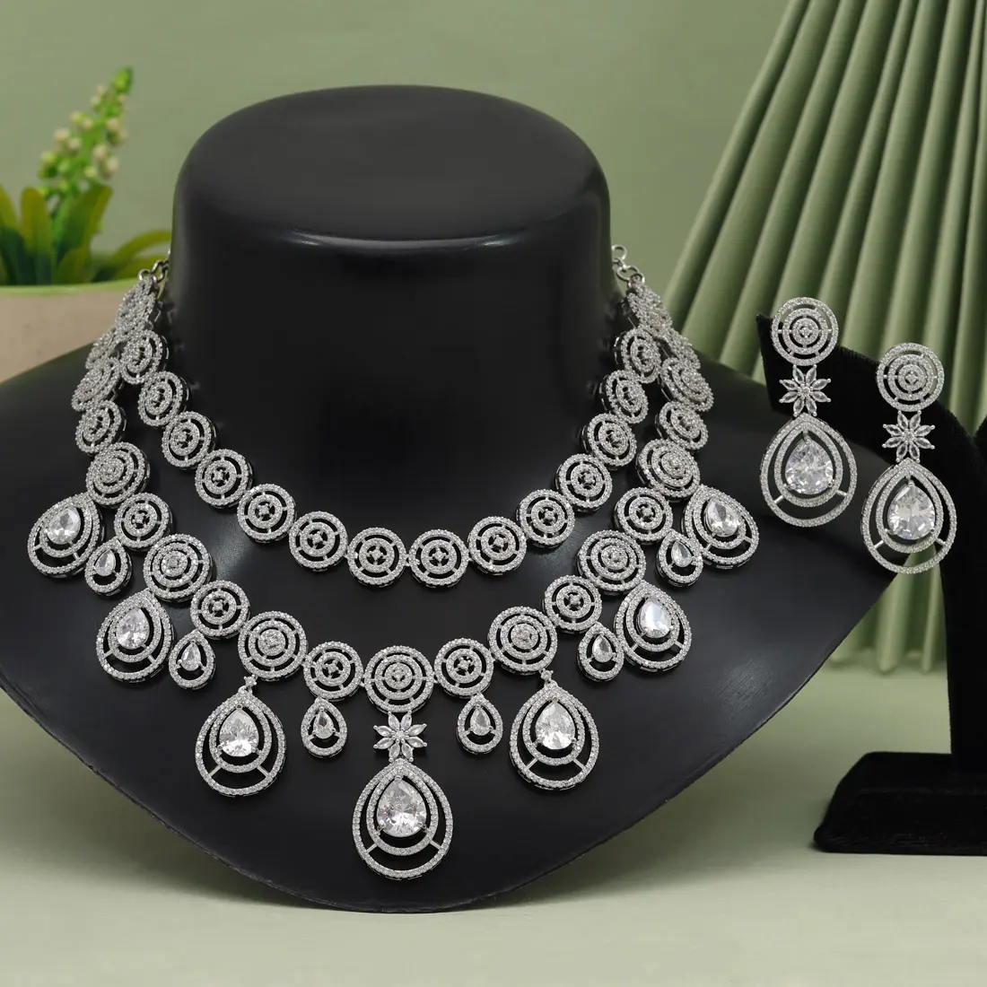 Latest Luxury Exclusive Designer Fashion AD/CZ Heavy American Diamond Premium Necklace Set Collection For Girls and women's