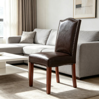 Chaise de salle à manger moderne en velours marron foncé avec garniture cloutée, pieds en bois massif, certifiée BSCI, mobilier de maison OEM/ODM