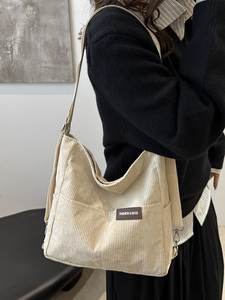 Bolsa de ombro feminina de veludo cotelê, macia, grande capacidade, bolsa casual para uso diário - Product Image 1