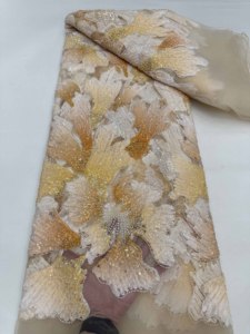 Tela de encaje con cuentas <span class=keywords><strong>a</strong></span> <span class=keywords><strong>mano</strong></span> africana para vestido de fiesta - Product Image 4