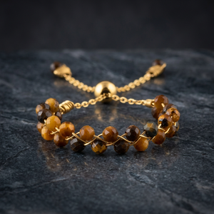 Pulsera de Cuentas de Ojo de Tigre con Piedras Preciosas Facetadas y Cierre de Cadena Dorada - Product Image 1